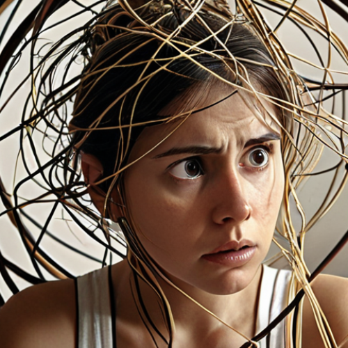 Home 11 **
A person looking overwhelmed by a multitude of tasks and problems swirling around them, depicted as tangled threads. In the background, a clear, structured framework is faintly visible, offering a sense of order and solution. The overall tone is slightly stressed but hopeful, suggesting the potential for clarity.
**
