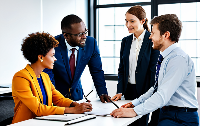 **

"A diverse group of professionals brainstorming in a modern office, fully clothed in appropriate business attire, safe for work, collaborative atmosphere, perfect anatomy, well-formed hands, natural expressions, professional environment, modest clothing, family-friendly."

**