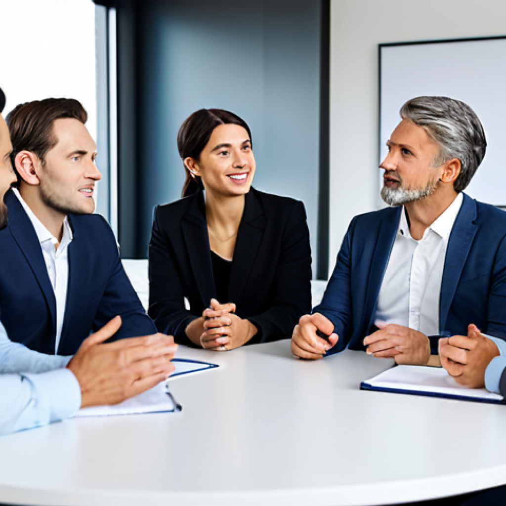**
A professional team meeting in a modern office setting, showcasing active listening. Participants are fully clothed in appropriate business attire, engaging with each other respectfully. Focus on a diverse group demonstrating clear communication and understanding. Safe for work, appropriate content, family-friendly, perfect anatomy, correct proportions, natural pose, professional setting.
**