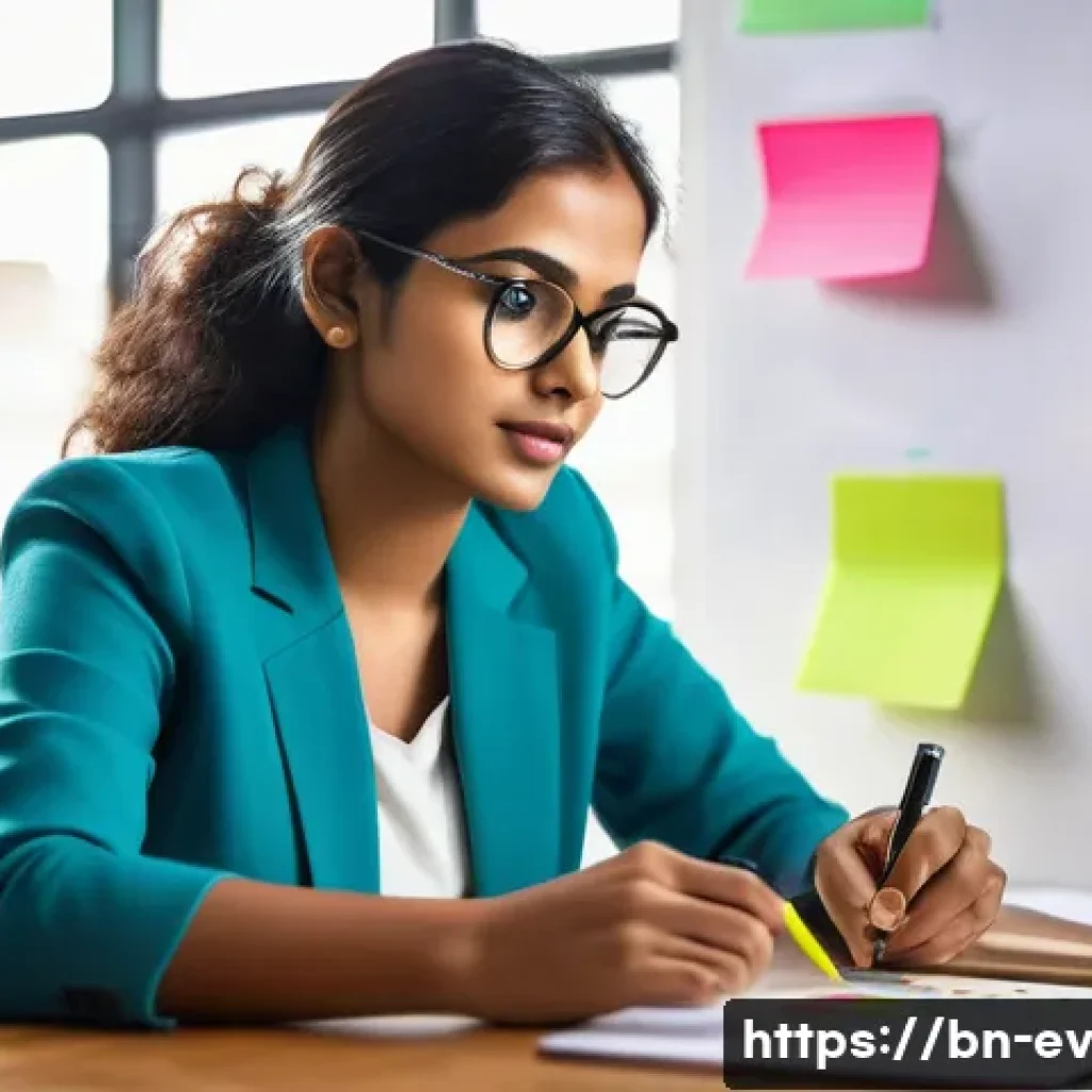생각 구조화를 위한 커뮤니케이션 스킬 - **Prompt:** A young, confident Bengali woman, dressed in smart casual attire, is seated at a brightl...