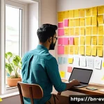 생각 구조화 프레임워크를 통한 혁신적인 아이디어 발굴 - A detailed, inspiring workspace scene showing a Bengali professional organizing thoughts with colorf...