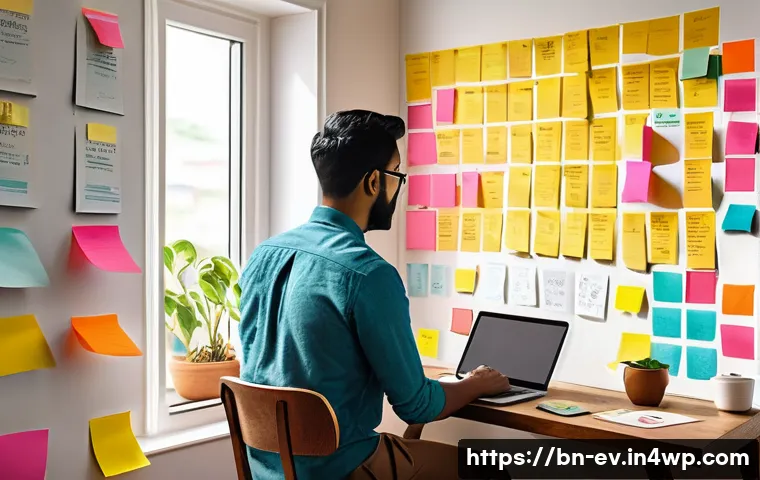 생각 구조화 프레임워크를 통한 혁신적인 아이디어 발굴 - A detailed, inspiring workspace scene showing a Bengali professional organizing thoughts with colorf...