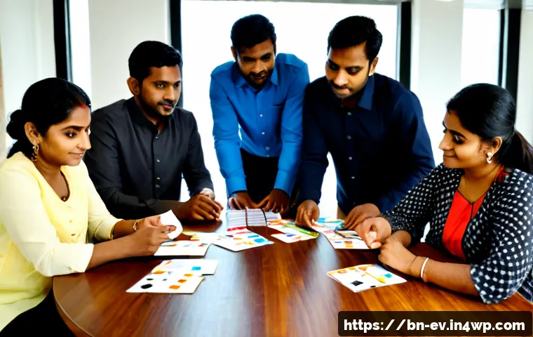Home 17 생각 구조화 프레임워크와 팀 성과 - Photorealistic modern Bangladeshi office team gathered around a clean wooden table, diverse professi...